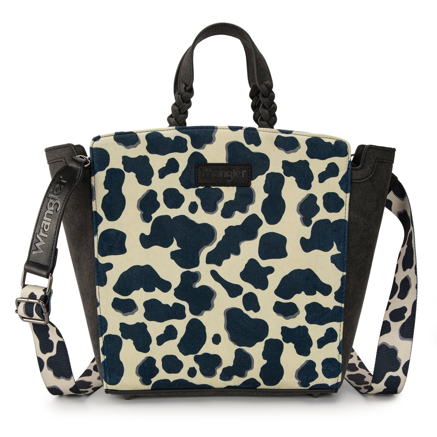 WG264-8014BK  Wrangler Cow Print Concealed Carry Tote/Crossbody - Black