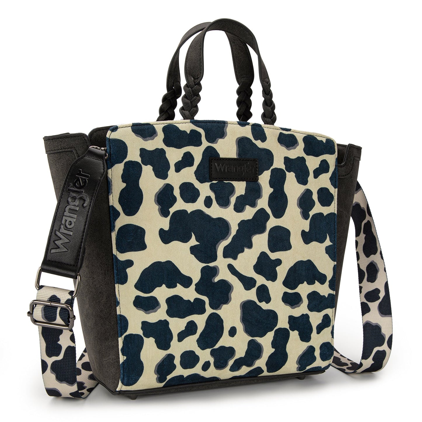 WG264-8014BK  Wrangler Cow Print Concealed Carry Tote/Crossbody - Black
