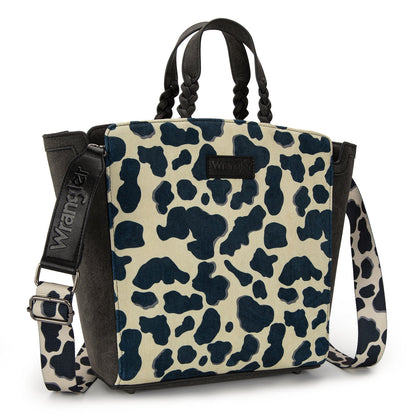 WG264-8014BK  Wrangler Cow Print Concealed Carry Tote/Crossbody - Black