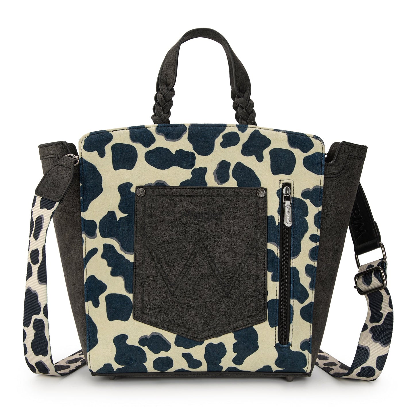 WG264-8014BK  Wrangler Cow Print Concealed Carry Tote/Crossbody - Black
