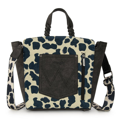 WG264-8014BK  Wrangler Cow Print Concealed Carry Tote/Crossbody - Black