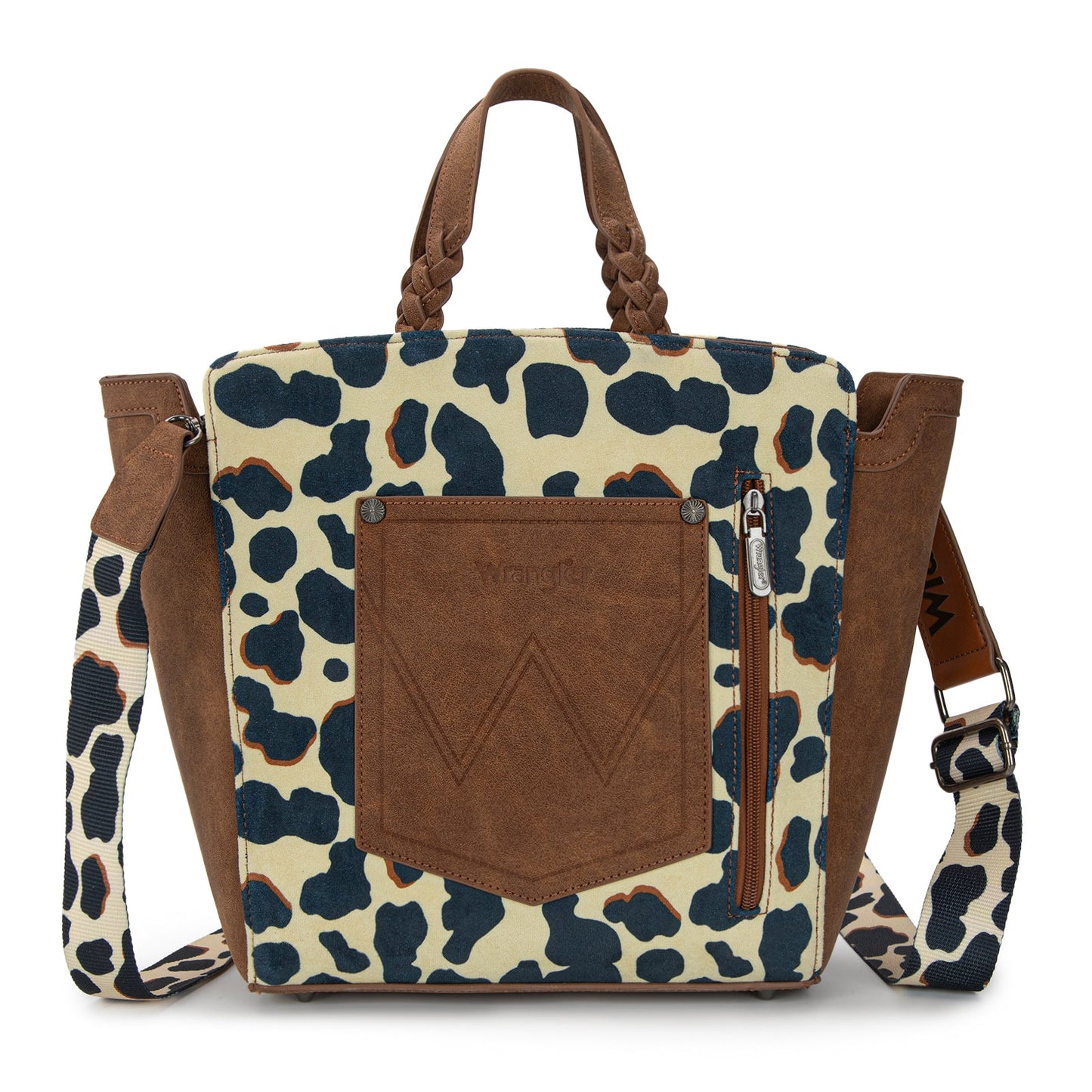 WG264-8014BR  Wrangler Cow Print Concealed Carry Tote/Crossbody - Brown