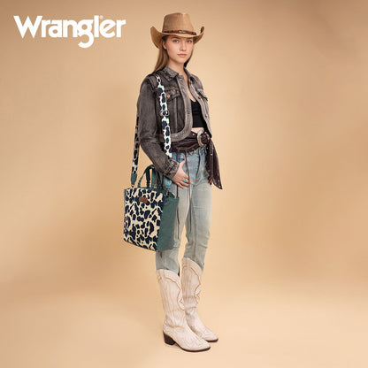 WG264-8014DTQ  Wrangler Cow Print Concealed Carry Tote/Crossbody- Dark Turquoise