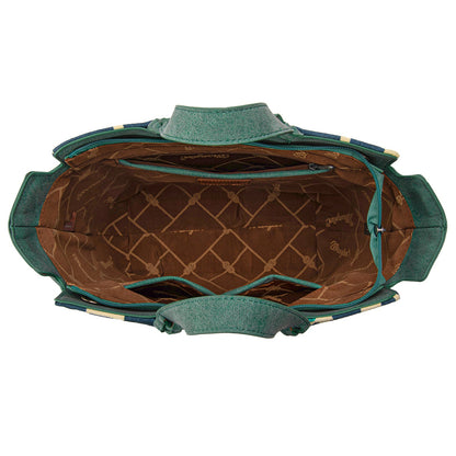 WG264-8014DTQ  Wrangler Cow Print Concealed Carry Tote/Crossbody- Dark Turquoise