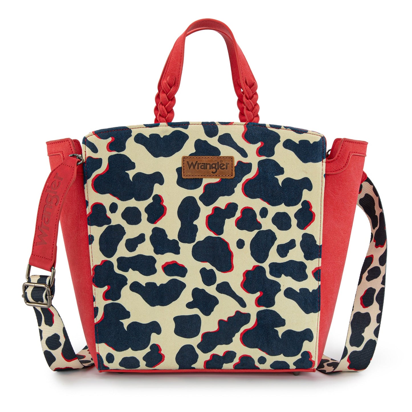WG264-8014RD  Wrangler Cow Print Concealed Carry Tote/Crossbody - Red