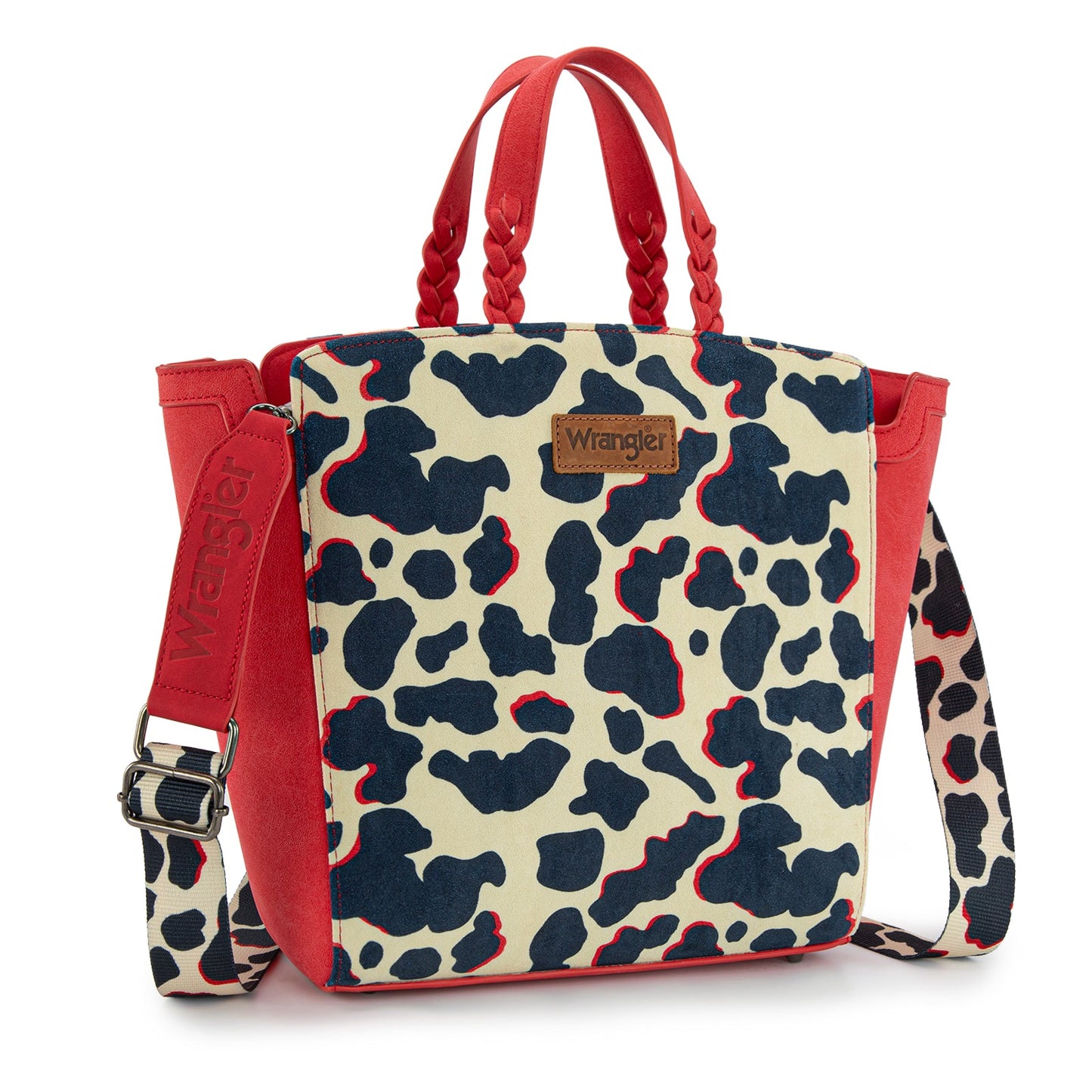 WG264-8014RD  Wrangler Cow Print Concealed Carry Tote/Crossbody - Red