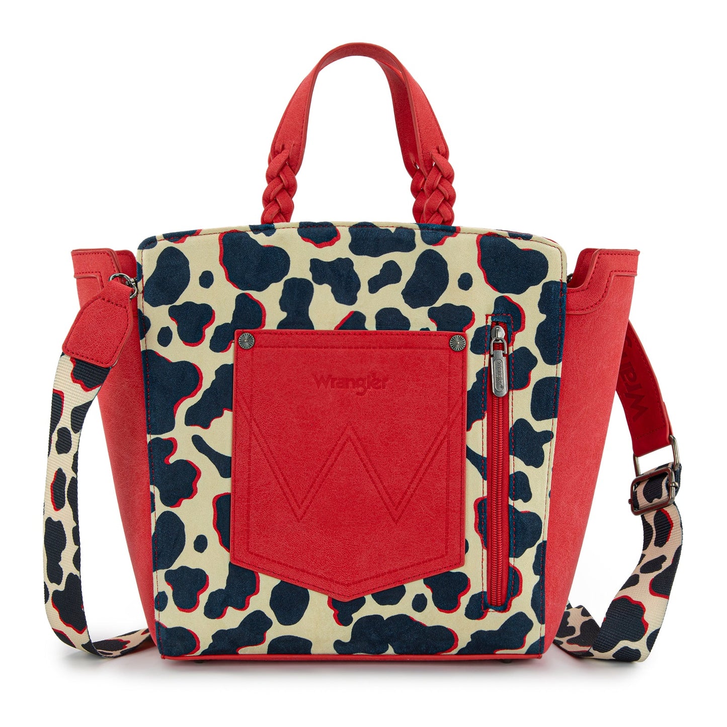 WG264-8014RD  Wrangler Cow Print Concealed Carry Tote/Crossbody - Red