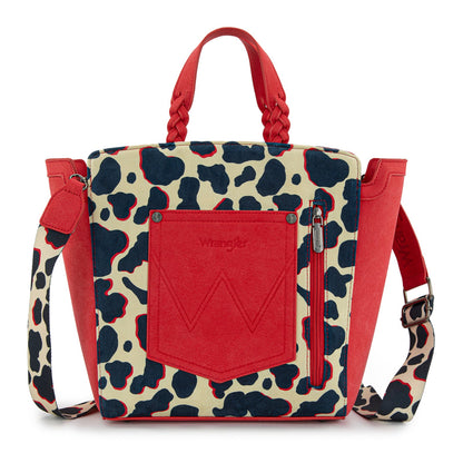 WG264-8014RD  Wrangler Cow Print Concealed Carry Tote/Crossbody - Red