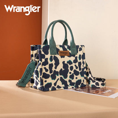 WG264-8120DTQ  Wrangler Cow Print Concealed Carry Tote/Crossbody -Dark Turquoise