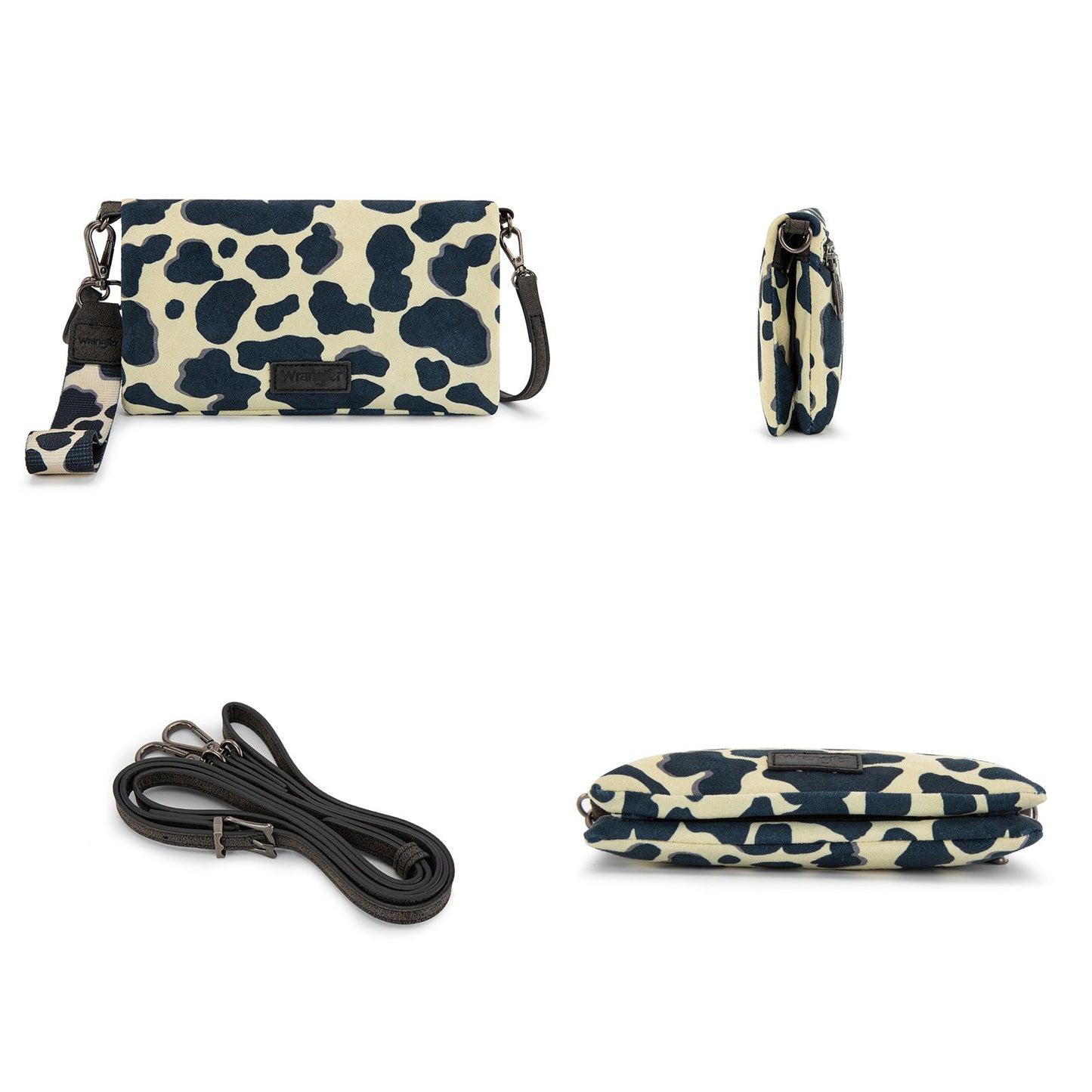 WG264-W106BK   Wrangler Cow Print  Wallet/Wristlet/Crossbody -Black