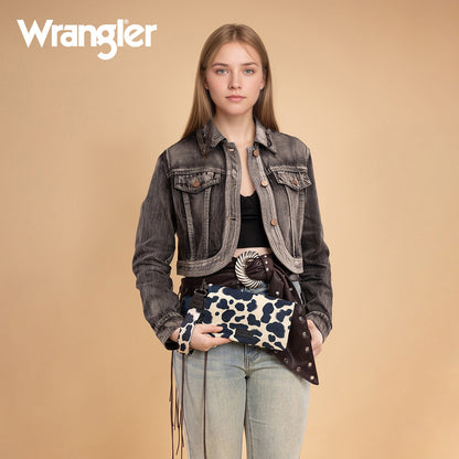 WG264-W106BK   Wrangler Cow Print  Wallet/Wristlet/Crossbody -Black