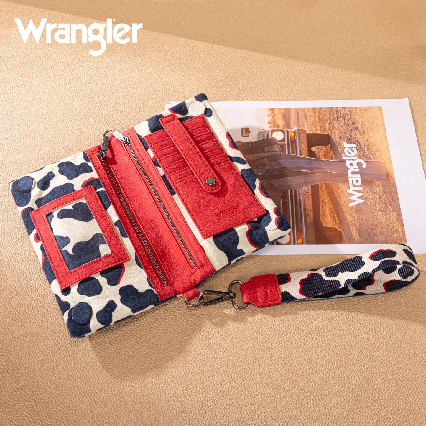WG264-W106RD   Wrangler Cow Print  Wallet/Wristlet/Crossbody -Red