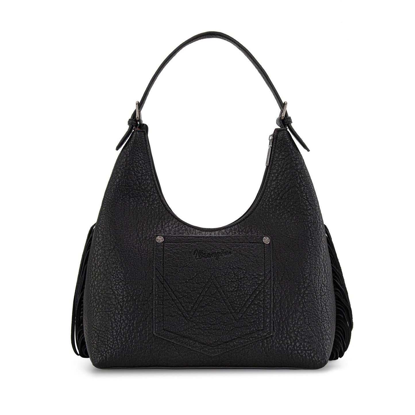 WG265-3027  Wrangler Fringe Floral Tooled Hobo Bag- Black