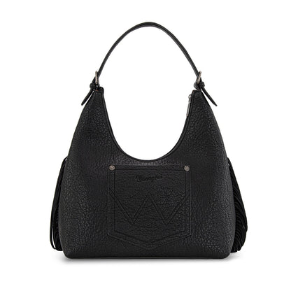 WG265-3027  Wrangler Fringe Floral Tooled Hobo Bag- Black