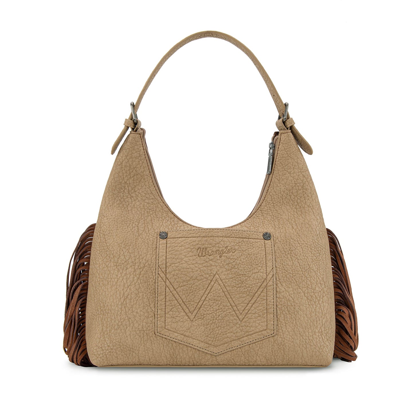 WG265-3027  Wrangler Fringe Floral Tooled Hobo Bag- Brown-Tan