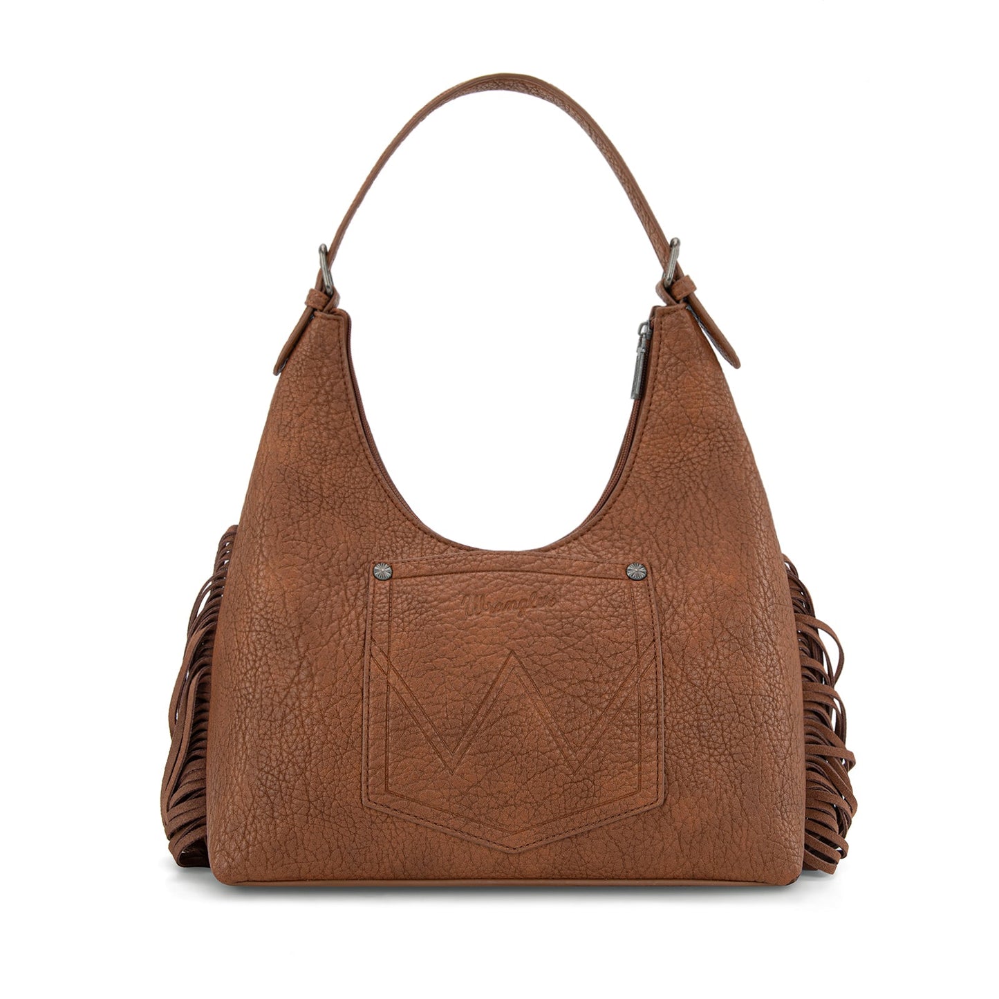WG265-3027  Wrangler Fringe Floral Tooled Hobo Bag- Brown