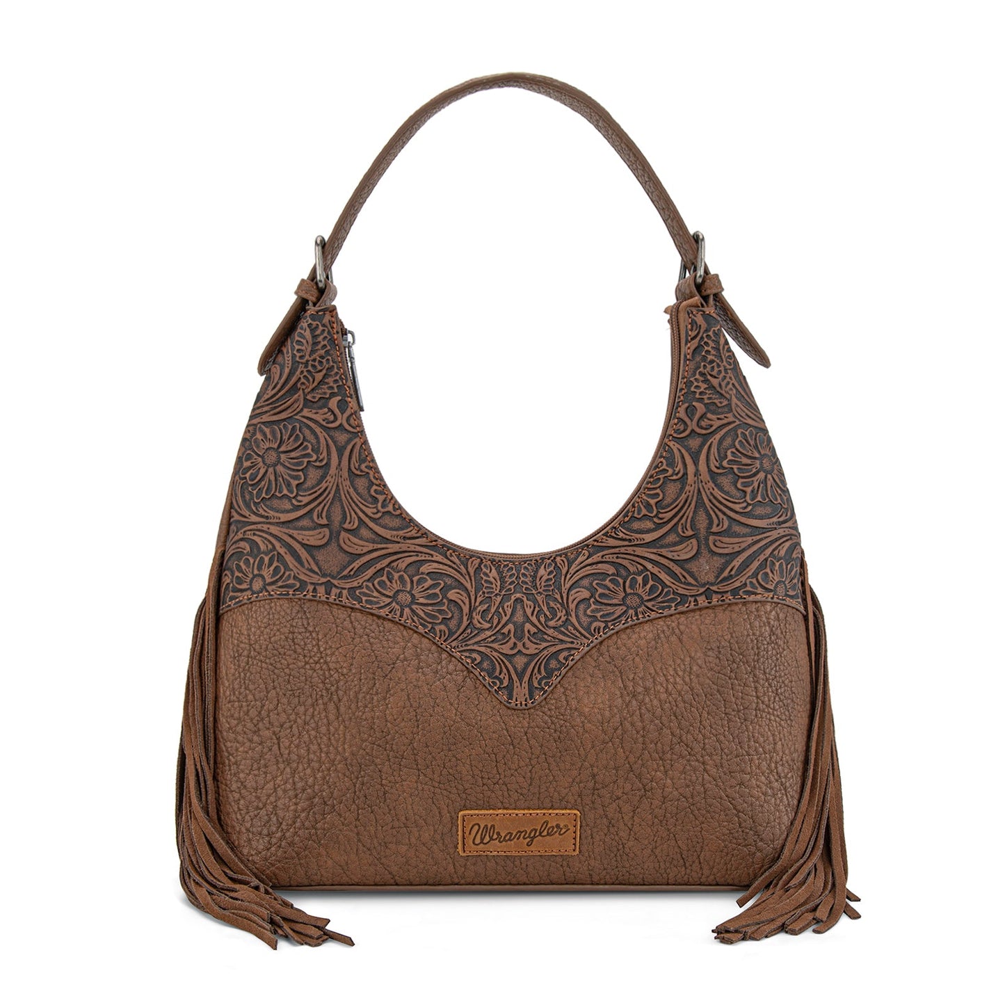 WG265-3027  Wrangler Fringe Floral Tooled Hobo Bag-Coffee