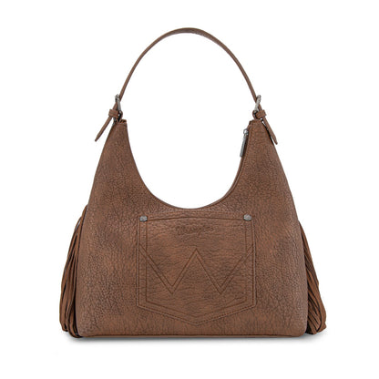 WG265-3027  Wrangler Fringe Floral Tooled Hobo Bag-Coffee