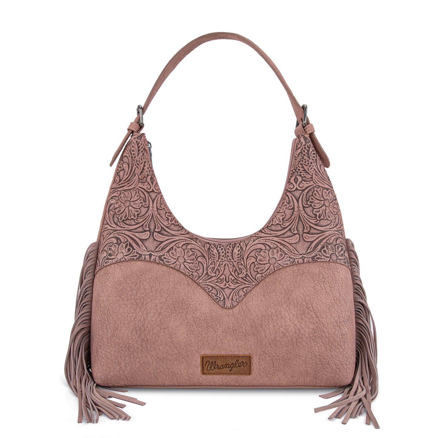WG265-3027  Wrangler Fringe Floral Tooled Hobo Bag- Dark Pink
