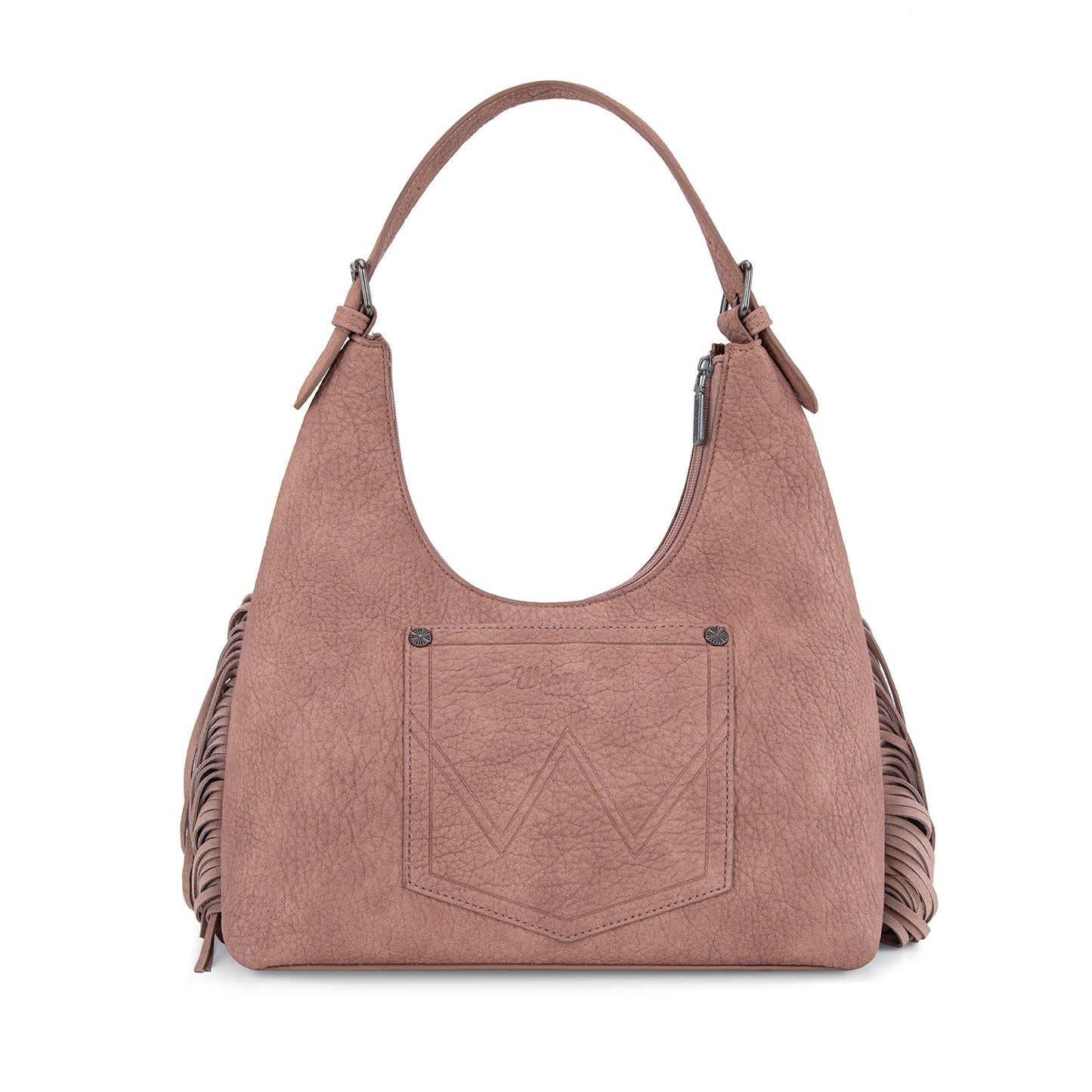 WG265-3027  Wrangler Fringe Floral Tooled Hobo Bag- Dark Pink
