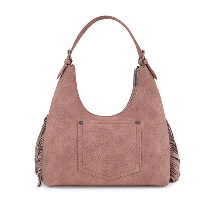 WG265-3027  Wrangler Fringe Floral Tooled Hobo Bag- Dark Pink