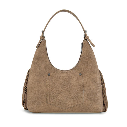 WG265-3027  Wrangler Fringe Floral Tooled Hobo Bag-Khaki