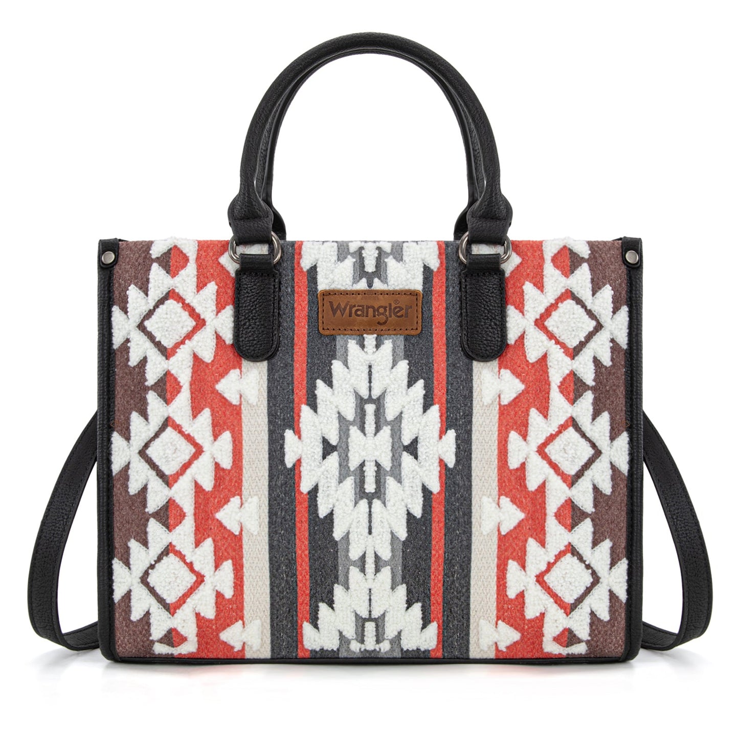 WG275-8120  Wrangler Sherpa Aztec Canvas Tote/Crossbody - Black