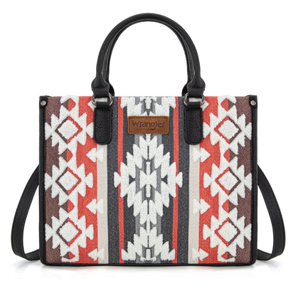 WG275-8120  Wrangler Sherpa Aztec Canvas Tote/Crossbody - Black