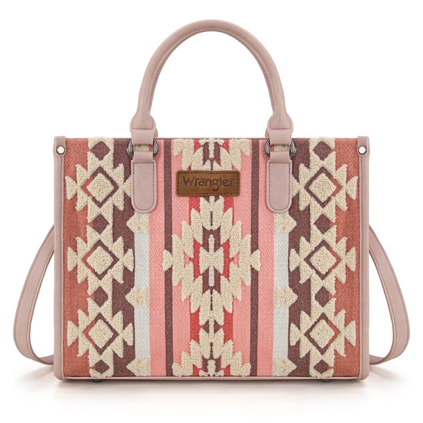 WG275-8120  Wrangler Sherpa Aztec Canvas Tote/Crossbody - Dark Pink