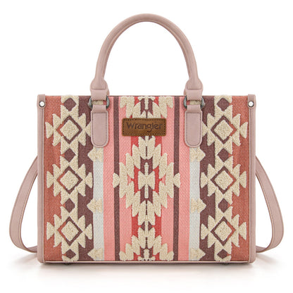 WG275-8120  Wrangler Sherpa Aztec Canvas Tote/Crossbody - Dark Pink