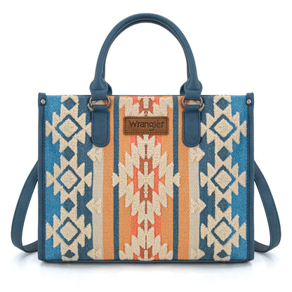 WG275-8120  Wrangler Sherpa Aztec Canvas Tote/Crossbody - Jean