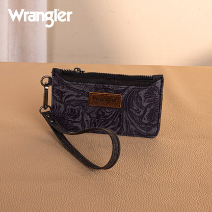 WG227-W075   Wrangler Vintage Floral Velvet Printed   Mini Zip card Case Wristlet - Black