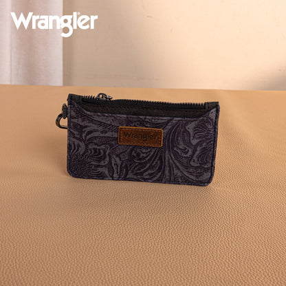 WG227-W075   Wrangler Vintage Floral Velvet Printed   Mini Zip card Case Wristlet - Black