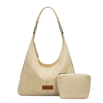 WG276-9182  Wrangler Floral Tooled Hobo Bag with Pouch-Beige
