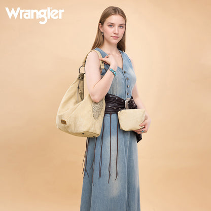 WG276-9182  Wrangler Floral Tooled Hobo Bag with Pouch-Beige