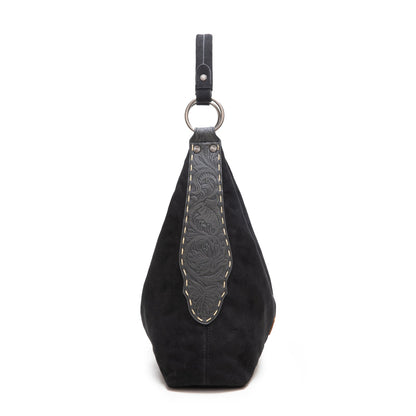 WG276-9182  Wrangler Floral Tooled Hobo Bag with Pouch-Black