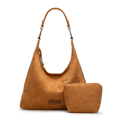 WG276-9182  Wrangler Floral Tooled Hobo Bag with Pouch-Brown