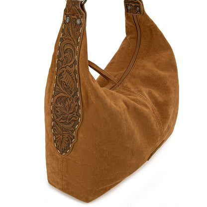 WG276-9182  Wrangler Floral Tooled Hobo Bag with Pouch-Brown