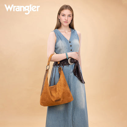 WG276-9182  Wrangler Floral Tooled Hobo Bag with Pouch-Brown