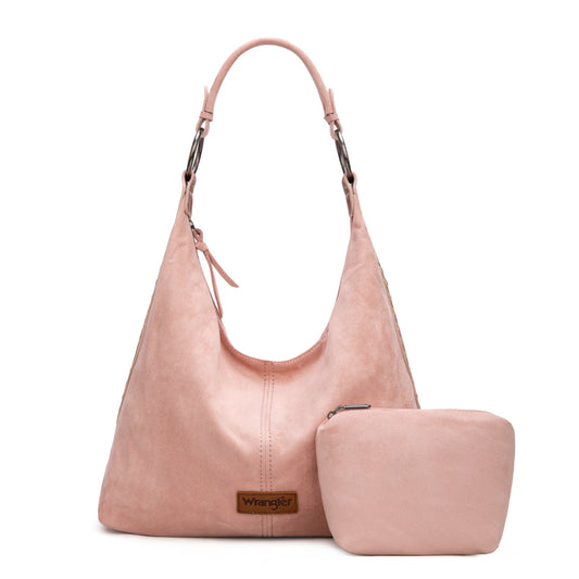 WG276-9182  Wrangler Floral Tooled Hobo Bag with Pouch-Dark Pink