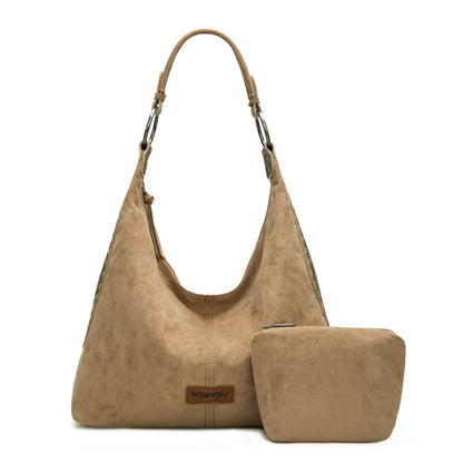 WG276-9182  Wrangler Floral Tooled Hobo Bag with Pouch-Khaki