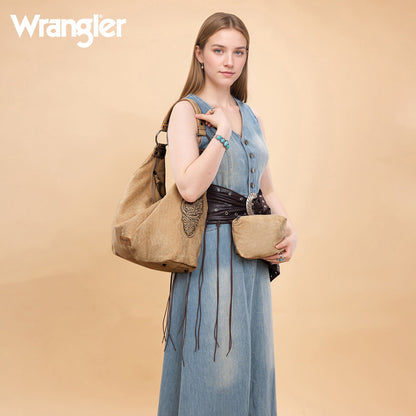 WG276-9182  Wrangler Floral Tooled Hobo Bag with Pouch-Khaki