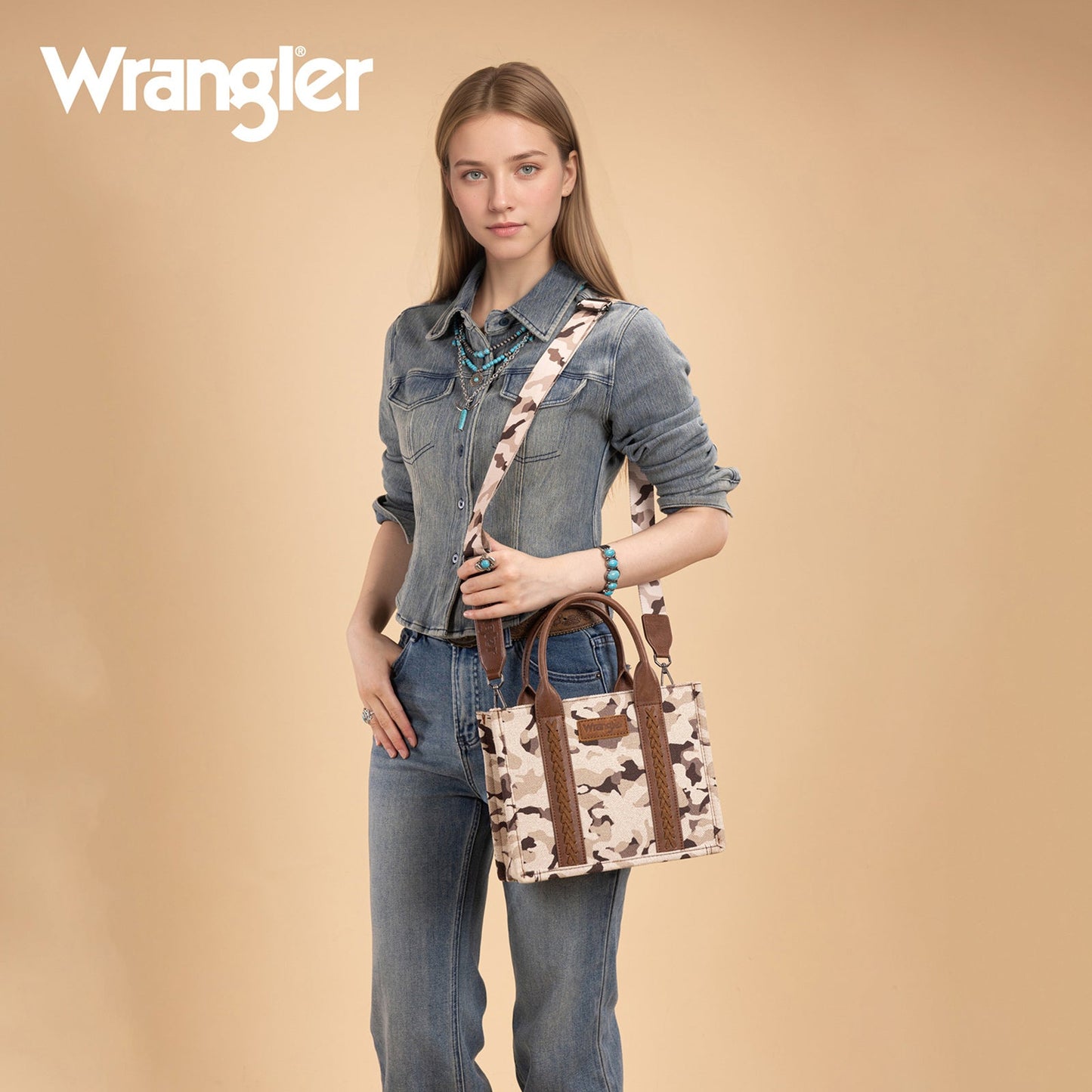 WG286-8120S  Wrangler Camo Print  Tote/Crossbody -Brown