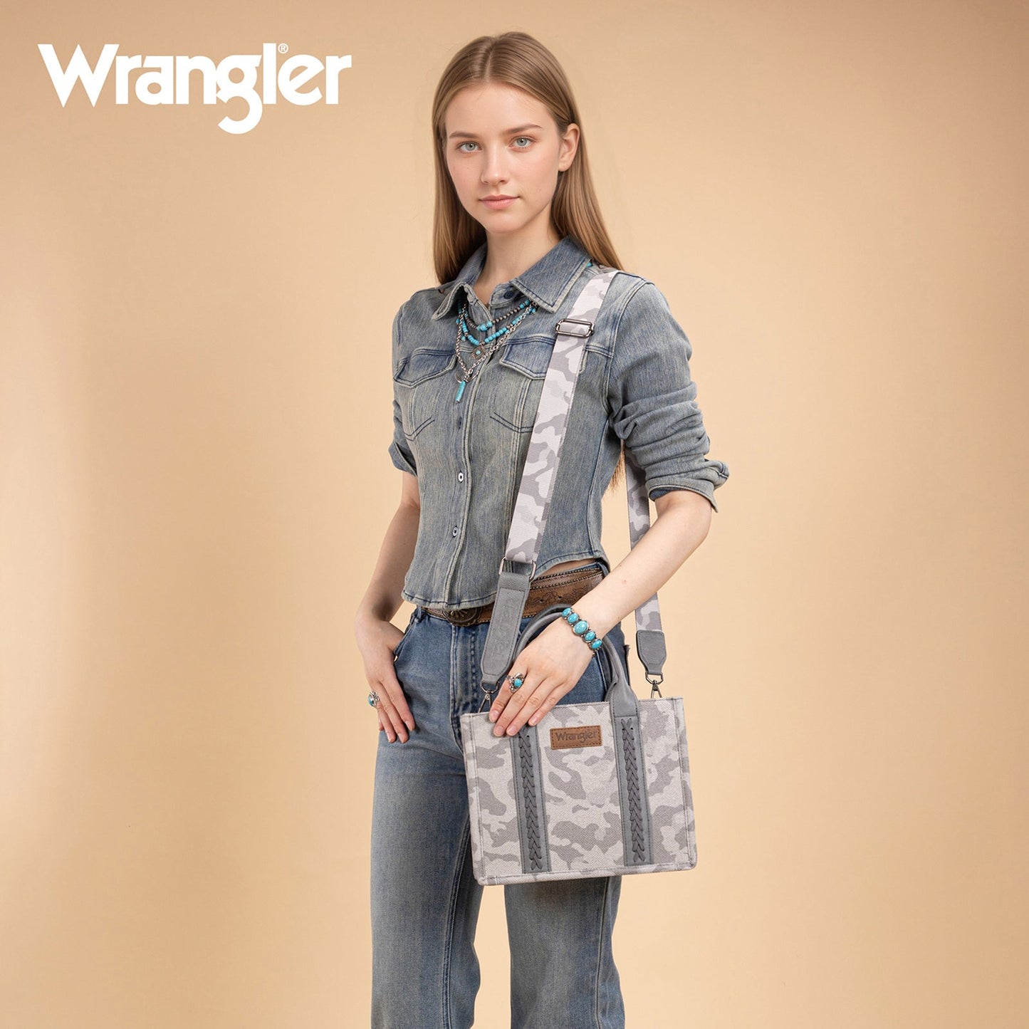 WG286-8120S  Wrangler Camo Print Tote/Crossbody -Grey