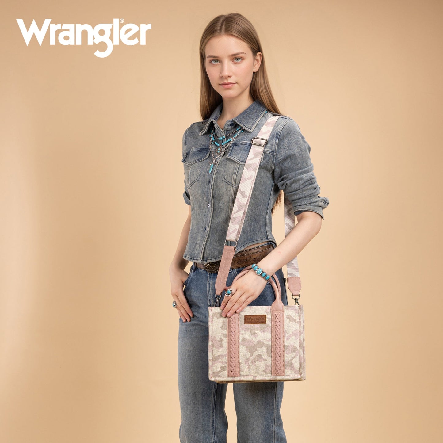 WG286-8120S  Wrangler Camo Print Tote/Crossbody - Pink