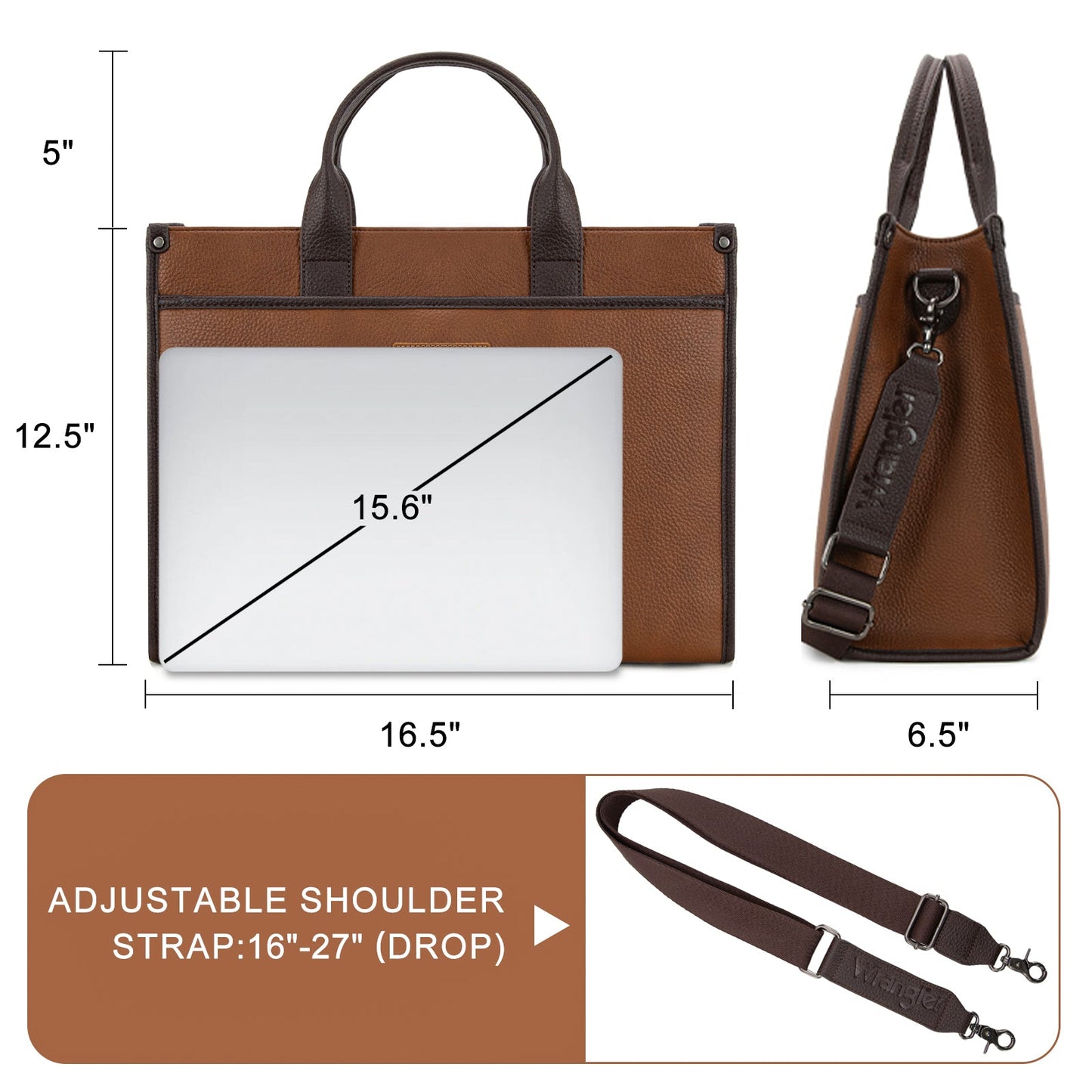 WG288-8119  Wrangler Carry-All Large Tote Work Tote /Crossbody - Brown-Coffee