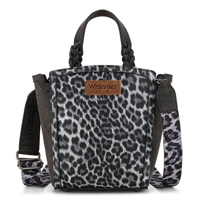 WG296-8014BK   Wrangler Leopard Print Braided Handle Tote/Crossbody - Black