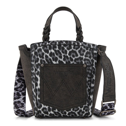 WG296-8014BK   Wrangler Leopard Print Braided Handle Tote/Crossbody - Black