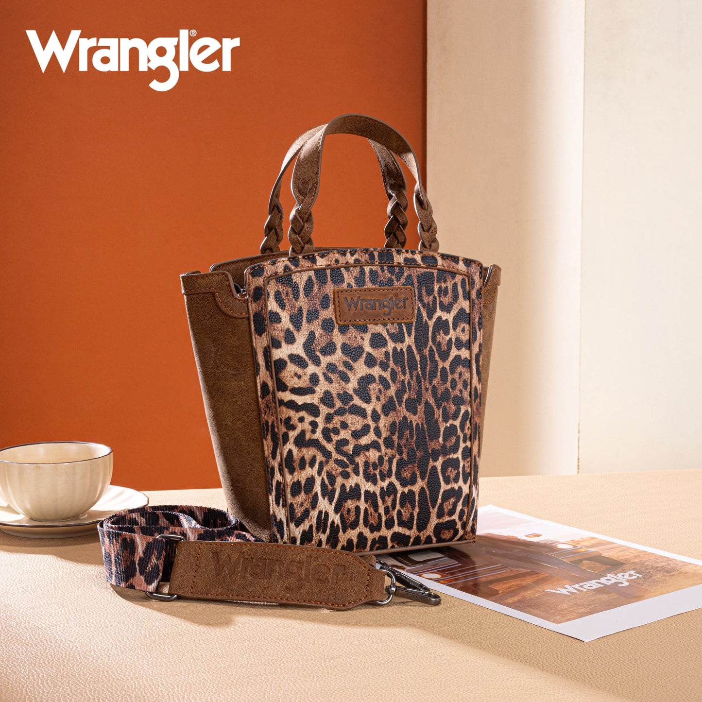 WG296-8014BR   Wrangler Leopard Print Tote/Crossbody - Brown