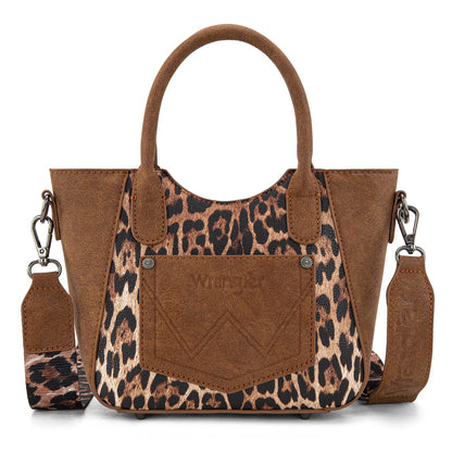 WG296-8015BR  Wrangler Leopard Print Small Tote/Crossbody -Brown